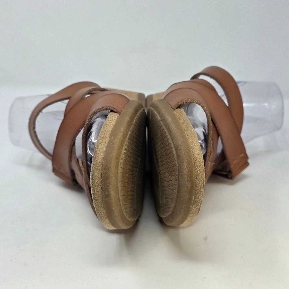 Bjorndal Womens Tan Cognac Strappy Cork Wedge Sandals Hook Loop Closure Size 10